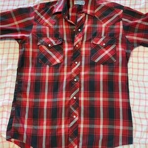 Authentic Western Wear Red and Black Plaid Button-Up Shirt